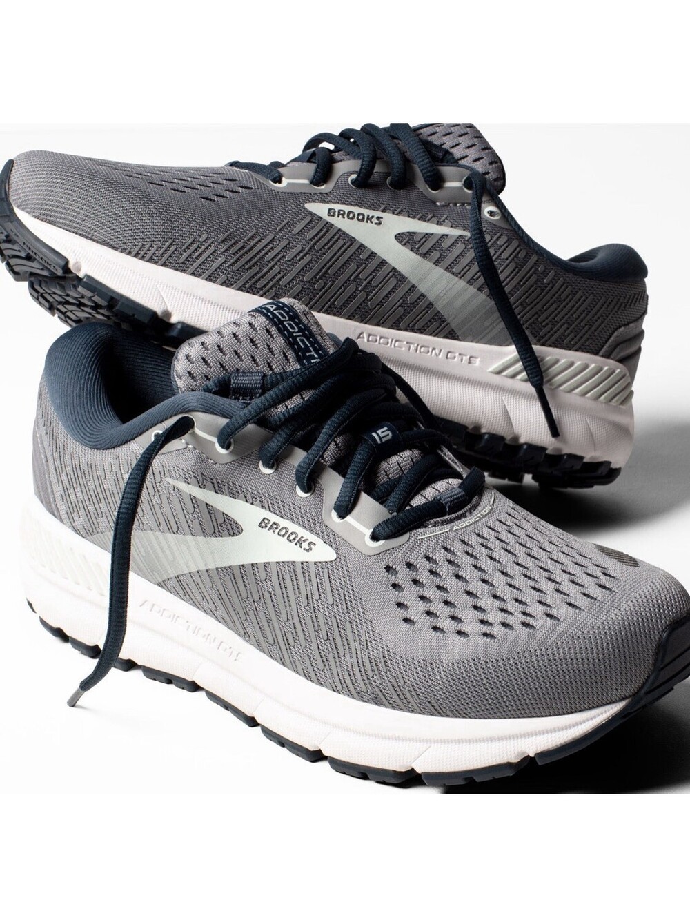 Brooks Women’s 8.5D Addiction GTS 15 Grey /Who The /Navy Aqua Free Shipping